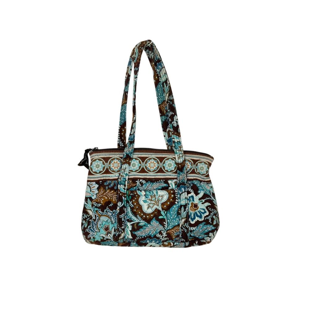 Vera Bradley Tote Bag Small Brown Teal Mocha Rogue Paisley Quilted Boho Shoulder